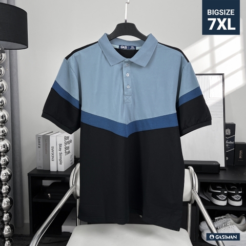 Áo Polo Bigsize Phối chữ V Xanh biển - Xanh dương - Đen