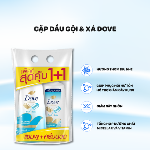 Combo Dầu Gội - Xả Dove Micellar 350ml - Màu xanh