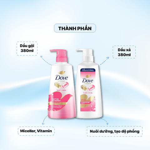 Combo Dầu Gội - Xả Dove 380ml - Màu hồng - Vitamin + Micellar