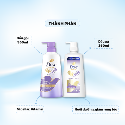 Combo Dầu Gội - Xả Dove 350ml HYA Keratin - Màu Xanh tím