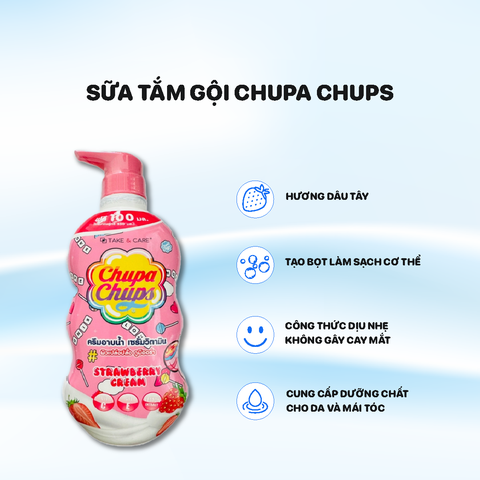 Sữa Tắm Chupa chups Hương Dâu 550ml - Màu Hồng