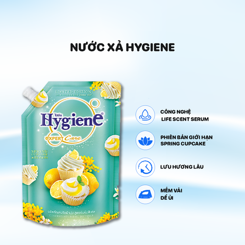 Nước xả Hygiene Expert Care túi 1100ml Hương Spring Cupcake - Màu xanh ngọc