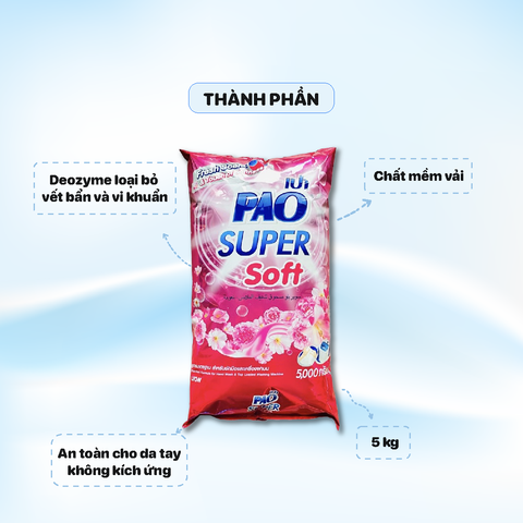 Bột giặt PAO 5kg - màu Hồng - Super Soft