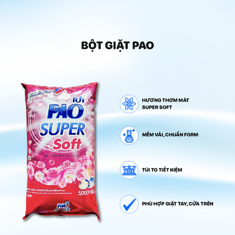 Bột giặt PAO 5kg - màu Hồng - Super Soft