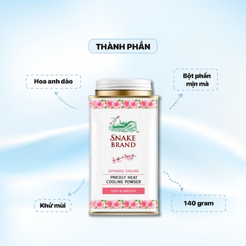 Phấn lạnh Snake Brand Prickly Heat Cooling Powder 140g - Màu Hồng Sakura