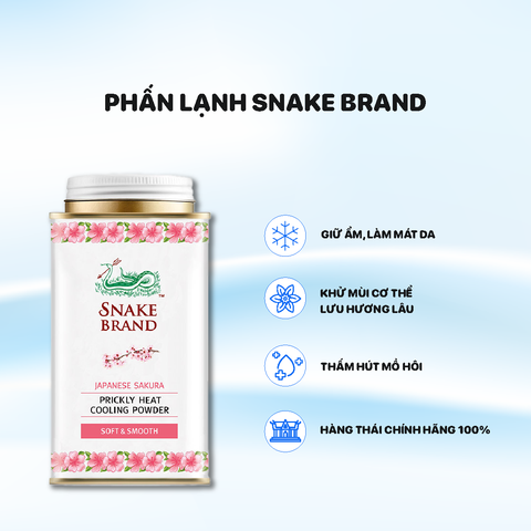 Phấn lạnh Snake Brand Prickly Heat Cooling Powder 140g - Màu Hồng Sakura