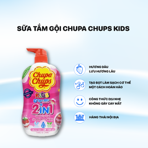 Sữa Tắm Gội Chupa chups Kids 600ml Hương Dâu - Màu Hồng