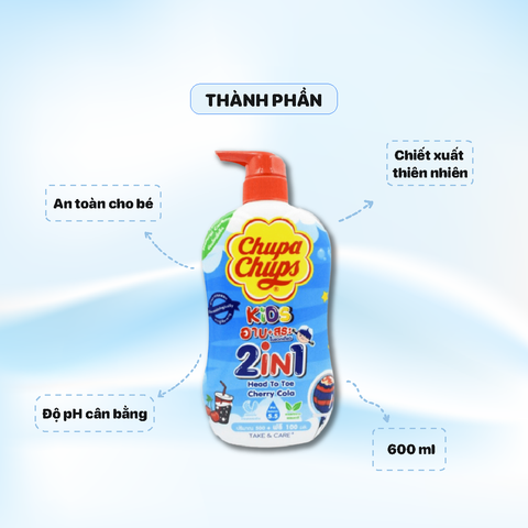Sữa Tắm Gội Chupa chups Kids 600ml Hương Cherry Cola - Màu Xanh