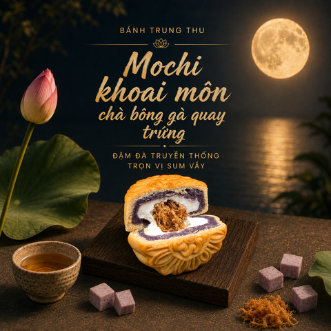 Mochi khoai môn chà bông gà quay trứng muối