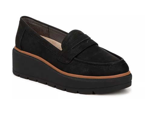 Giày nữ Womens DR. SCHOLL'S NICE DAY MAX Black Wedge Penny Loafer - Giày nữ xuất khẩu Âu, Mỹ
