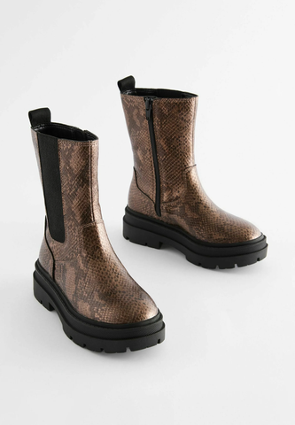 Boot nữ da thật Next REGULAR FIT - CHUNKY CHELSEA  - bronze snake print - Giày da xuất dư sang Mỹ