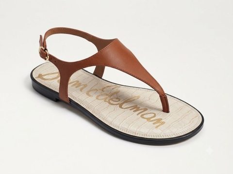 Sandal nữ Sam Edelman Women's Greta Flat Sandal Color Brown - White Leather  - Giày xuất Mỹ