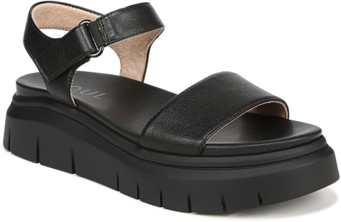 Sandal nữ Naturalizer Womens Sandales plates Poppi avec sangles de cheville pour femme Color Black - Giày nữ xuất dư Âu, Mỹ