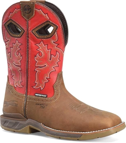 Giày bảo hộ nam, giày đi xe PKL, giày đi phượt da bò thật, chống nước, mũi bọc thép, đế cách điện và chống đinh chính hãng Double H Men's Phantom Rider Henly Red Waterproof Composite Toe Work Boots DH5358 - Giày xuất dư Mỹ