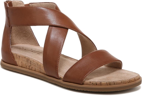 Dép Sandal Nữ Naturalizer Women Cindi Strappy Flat Sandal Color Toffee Brown Smooth Synthetic - Giày nữ xuất khẩu Âu, Mỹ