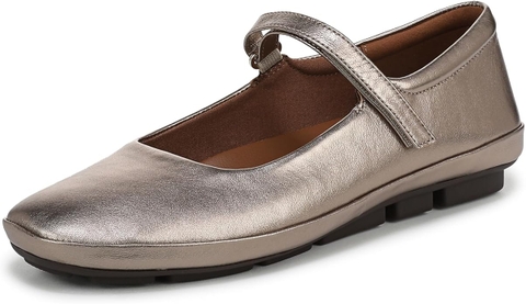 Giày búp bê nữ Naturalizer Women's Behold Mary Jane Ballet Flat Color: Warm Silver Leather - Giày nữ xuất Mỹ, Âu