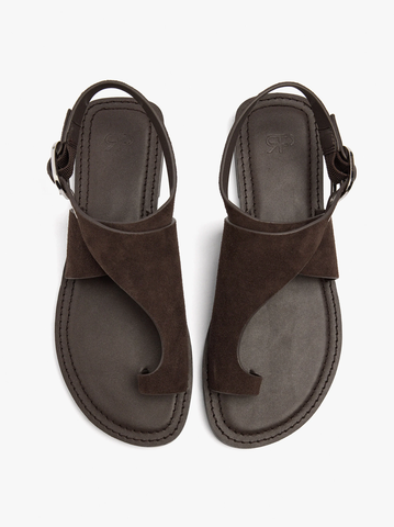 Sandals nữ đế bệt PARFOIS Leather flat sandals with crossed strap color brown - Giày da xuất dư sang Mỹ, Âu