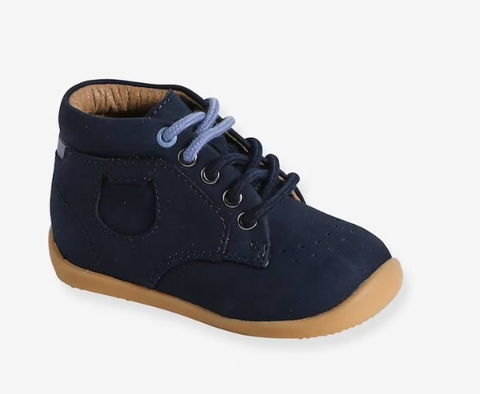 Giày Trẻ Em Vertbaudet Lace-Up Soft Leather Ankle Boots for Babies – Navy Blue | Hàng Xuất Dư Âu, Mỹ