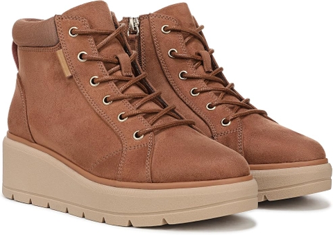 Boot nữ VNXK da bò thật Dr. Scholl's Nice Day Max Alpine Lace-Up Short Boots Color Honey Brown- Hàng xuất Mỹ
