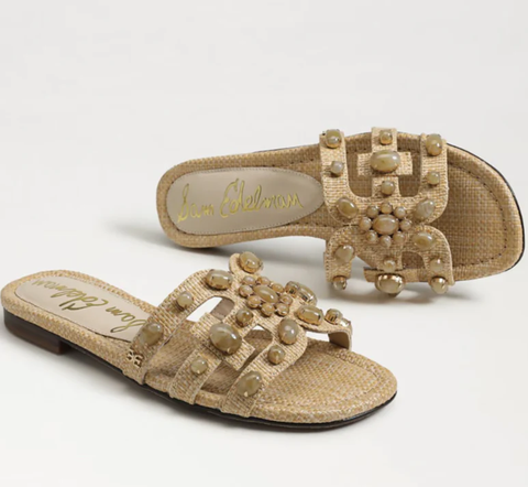 Sandal nữ Sam Edelman Bay Ray Slide Sandal Colour Name Bleached Beech Wood - Giày nữ xuất dư Âu, Mỹ