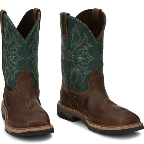 Giày bảo hộ nam, giày đi xe PKL, giày đi phượt da bò thật, chống nước, mũi bọc thép, đế cách điện và chống đinh chính hãng Justin Men's Driller Cowhide Steel-Toe Stampede Work Boots Bolt 11