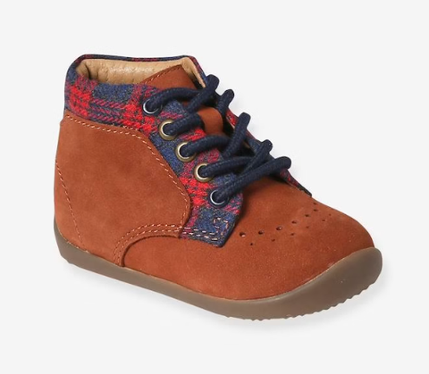 Giày Trẻ Em Vertbaudet Pram Shoes Da Mềm Buộc Dây – Màu Chocolate | Hàng Xuất Dư Âu, Mỹ