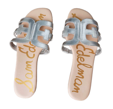 Dép sandal nữ Sam Edelman womens Bay Flat Sandals màu trắng bạc - Giầy xuất khẩu Âu, Mỹ