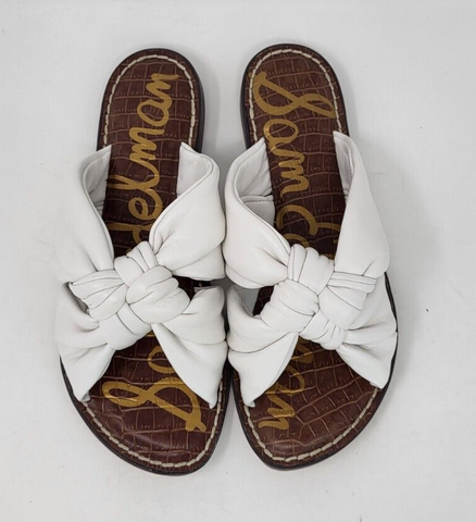 Dép Sandal nữ da thật Sam Edelman Women's Garson Flat Sandal Bright White - Giày xuất khẩu Âu, Mỹ