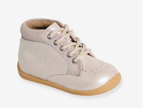 Giày Trẻ Em Xuất Dư Âu, Mỹ Vertbaudet – Lace-Up Soft Leather Boots for Babies – Màu Iridescent Beige