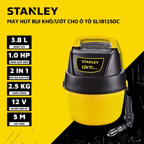 Máy hút bụi ướt/khô 12V cầm tay dùng cho ôtô STANLEY SL18125DC