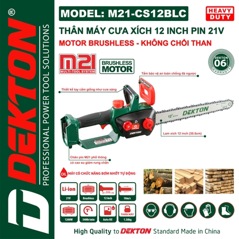 Máy cưa xích 12IN dùng pin DEKTON M21-CS12BLC (chưa pin sạc)