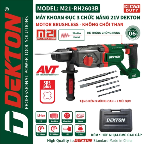 Máy khoan đục 3 chức năng DEKTON M21-RH2603B (chưa pin sạc)
