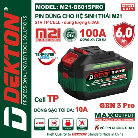 Pin 21V Lithium-ion dung lượng 6.0Ah DEKTON M21-B6015PRO