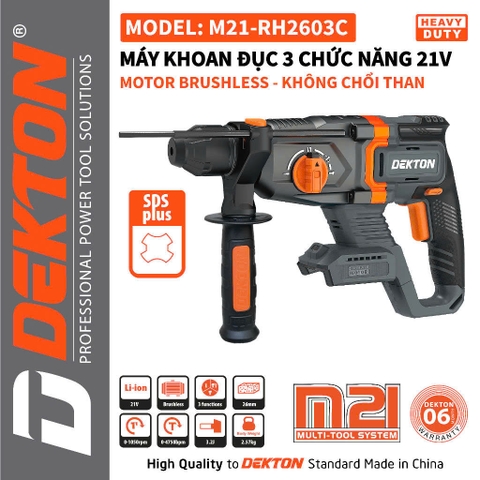 Máy khoan đục 3 chức năng sử dụng pin DEKTON M21-RH2603C (Chưa pin sạc)