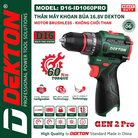 Máy khoan pin DEKTON D16-ID1060PRO (chưa có pin sạc)