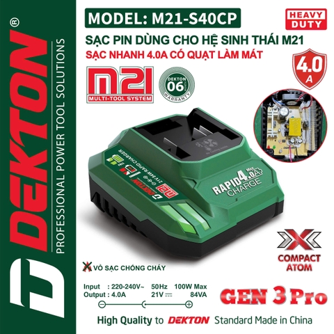 Sạc nhanh có quạt làm mát DEKTON M21-S40CP (chân phổ thông)