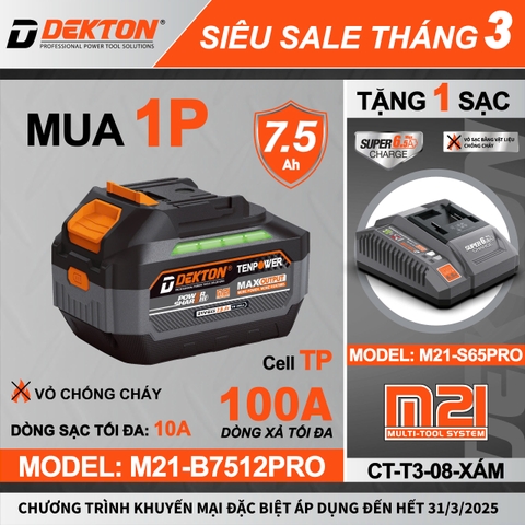 Pin 21V Lithium-ion dung lượng 7.5Ah DEKTON M21-B7512PRO