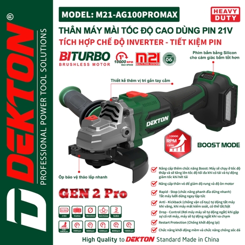 Máy mài tốc độ cao dùng pin DEKTON M21-AG100PROMAX (chưa có pin sạc)