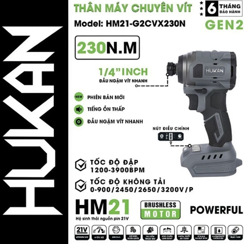Máy chuyên vít HUKAN HM21-G2CVX230N (chưa có pin và sạc)