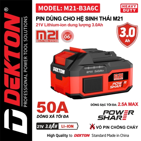 Pin 21V Lithium-ion dung lượng 3.0Ah DEKTON M21-B3A6C