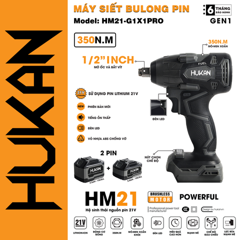Máy siết bulong pin (đầu 2 trong 1) HUKAN HM21-G1X1PRO (chưa có pin sạc)