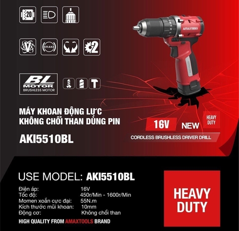 Máy khoan sử dụng pin 16V AMAXTOOLS AKI5510SM