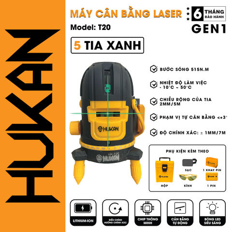 Máy cân bằng laser 5 tia xanh HUKAN HK-T20 (không kèm chân)
