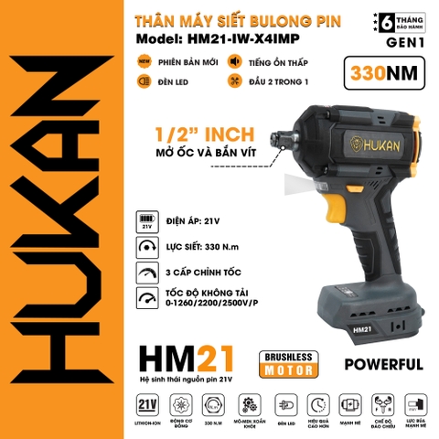 Máy siết bulong dùng pin HUKAN HM21-IW-X4IMP (chưa có pin sạc)