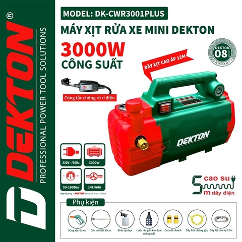 Máy rửa xe điện DEKTON DK-CWR3001PLUS (CHỈNH ÁP) CÓ CHỐNG GIẬT