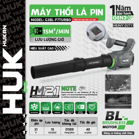 Máy thổi lá dùng pin HUKAN (GEN 3) G3BL-F7TURBO (chưa có pin sạc)