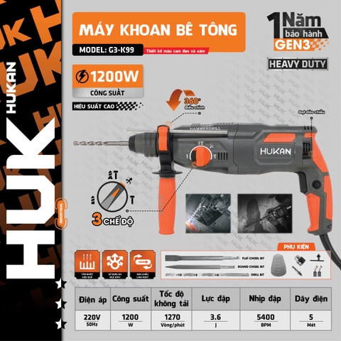 Máy khoan bê tông sử dụng điện 3 chức năng HUKAN (GEN 3) G3-K99