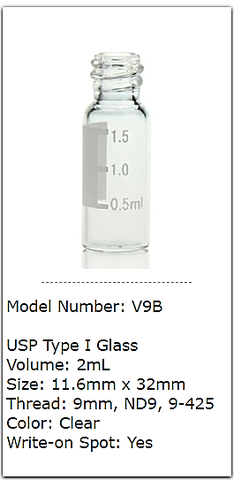 2mL, wide opening short screw-thread vial, with write-on spot,clear, 100pcs/pk; code V9B