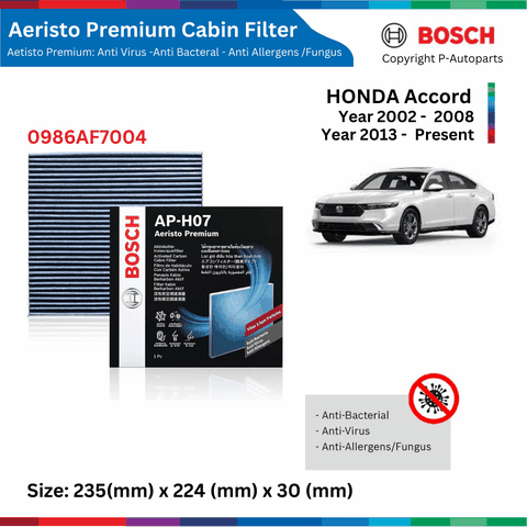 Lọc gió điều hòa BOSCH Aeristo Premium, HONDA Accord đời xe 2002 - 2008 và từ 2013 đến nay, lọc bụi mịn PM2.5