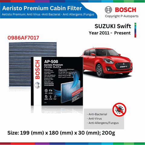Lọc gió điều hòa BOSCH Aeristo Premium 0986AF7017, SUZUKI Swift đời xe 2011 đến nay, lọc bụi mịn PM2.5